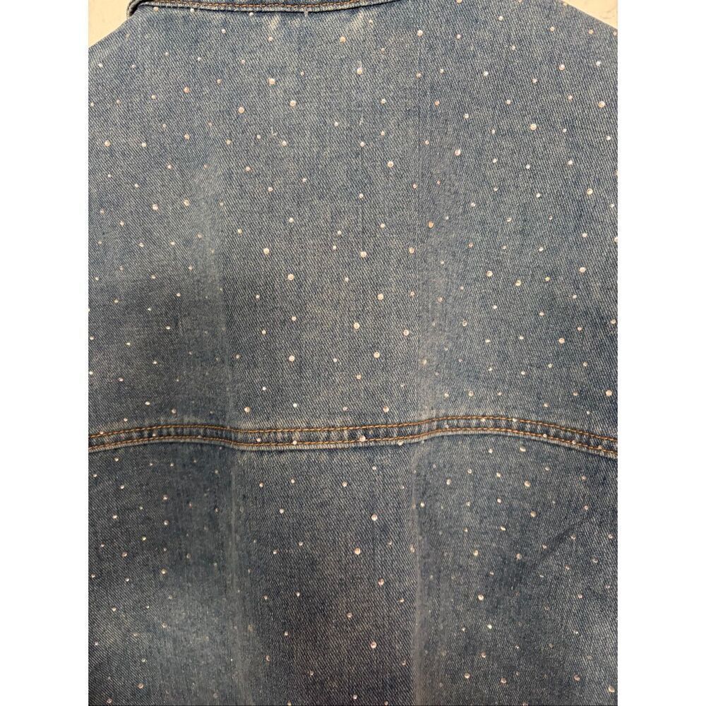 Avec Les Filles Rhinestone Denim Shacket Size L Embellished Button Front - Picture 8 of 12
